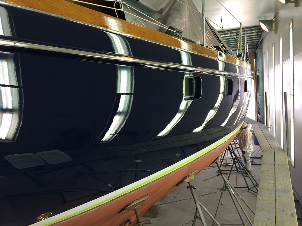 Boat Painting at Burr Brothers Boatyard, Marion, MA Awlgrip